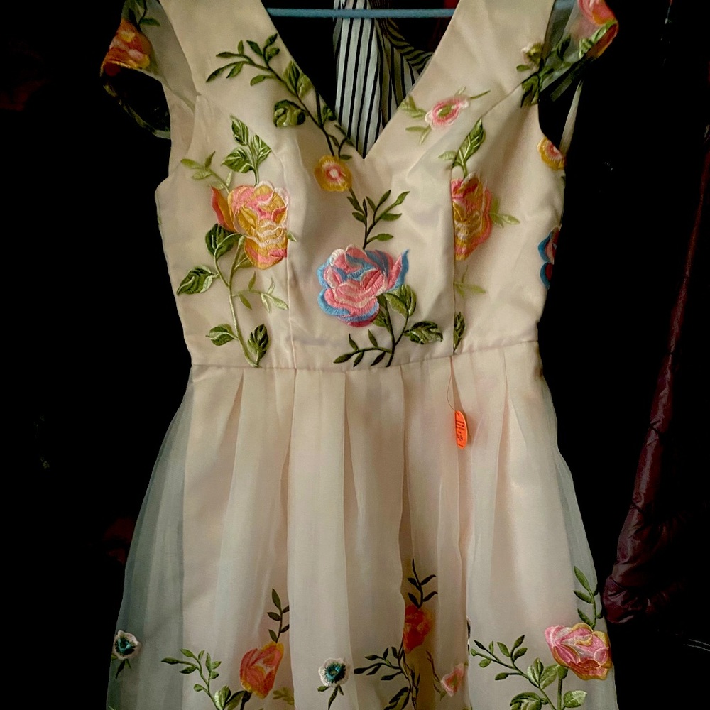 Embroidered Tulle Dress Short sleeve Gown Floral